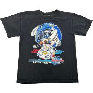 Vintage‎ 90s y2k youth Beyblade 'Let it Rip' PlayStation T Shirt Size Small